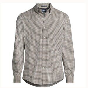 Lands' End Men's No-Iron Twill Dress Shirt - Mushroom Check - M 15-15.5 - NWT